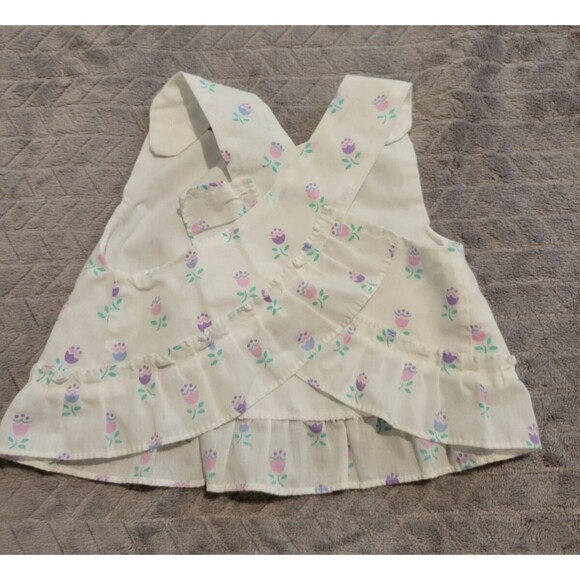 Babyfair Baby Girl Apron Top 0-6 Months Tulips Floral Vintage 1990s - Picture 3 of 4